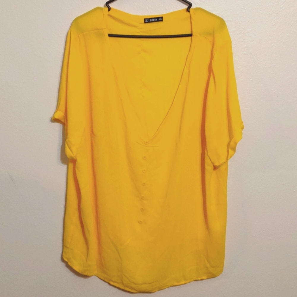 Yellow mock button blouse